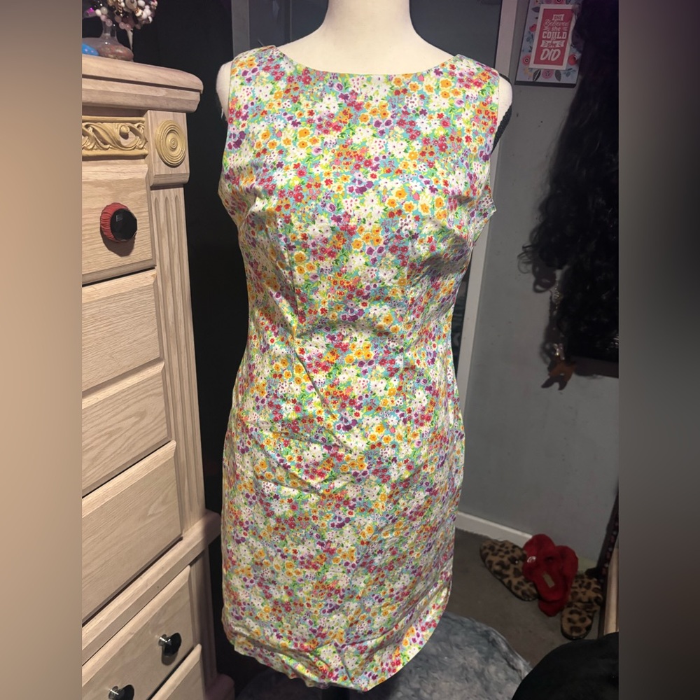 NWOT Vintage CDC Yellow Multi Floral Sleeveless Mini Dress